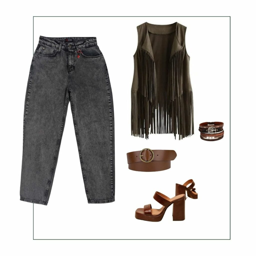 tenue 70's en jean Mom